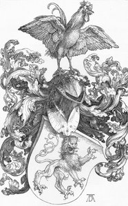 Vapenskölden med ett lejon och en kuk, c1502-1503, 1906 av Albrecht Dürer