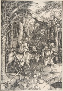 Flygningen till Egypten, från Jungfruns liv, latinsk upplaga, 1511, 1511. av Albrecht Dürer