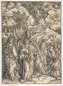 De fyra änglarna som håller vindarna, från The Apocalypse, tysk upplaga, 1498, ca. 1498. av Albrecht Dürer