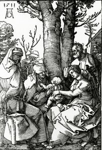 Den heliga familjen med St. Anne och St. Joachim, 1511 (träsnitt) av Albrecht Dürer