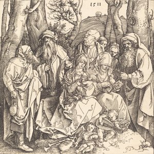 Den heliga familjen med två musikskapande änglar, 1511. av Albrecht Dürer