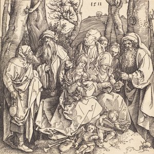 Den heliga familjen med två musikskapande änglar, 1511. av Albrecht Dürer