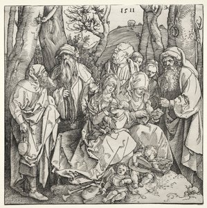 Den heliga familjen med två musikeränglar av Albrecht Dürer