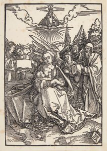 Den heliga familjen med fem änglar av Albrecht Dürer