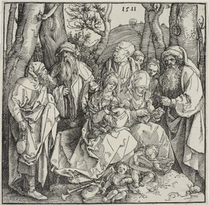 Den heliga släktskapet och två musikaliska änglar av Albrecht Dürer