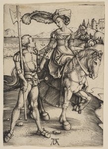 Damen till häst och Lansquenet, ca. 1497. av Albrecht Dürer