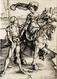 Damen till häst med hillebardieren av Albrecht Dürer