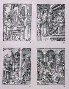Serien "Small Passion" (medsols): Kristus före Pilatus; Kristus före Herodes; Gisslande; Törnekrona, pub. 1511 av Albrecht Dürer