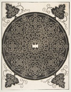Den tredje knuten. Interlaced Roundel med åtta kransar och en bågad sköld i..., 1521 före. av Albrecht Dürer