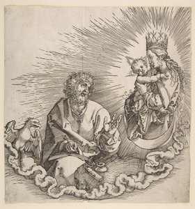 Jungfrun framträder för Johannes, Frontispice till Apokalypsen, 1511. av Albrecht Dürer