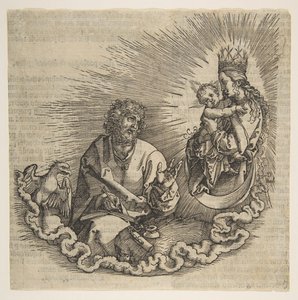 Jungfrun framträder för Johannes, Frontispice till Apokalypsen, 1511. av Albrecht Dürer
