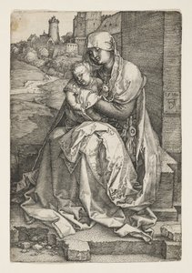 Jungfrun sitter vid en mur av Albrecht Dürer