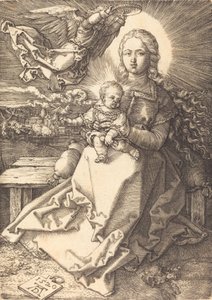 Jungfrun och barnet krönt av en ängel, 1520. av Albrecht Dürer