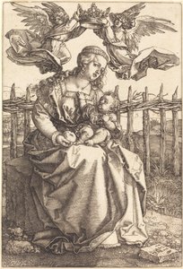 Jungfrun och barnet krönt av två änglar av Albrecht Dürer