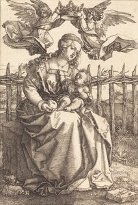 Jungfrun och barnet krönt av två änglar, 1518. av Albrecht Dürer