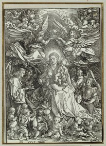Jungfrun och barnet omgiven av änglar, 1518 av Albrecht Dürer