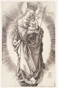Jungfrun på en halvmåne med en krona av stjärnor och en spira av Albrecht Dürer