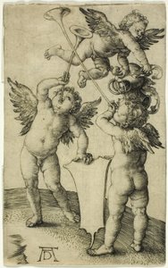 Tre Putti med sköld och hjälm av Albrecht Dürer