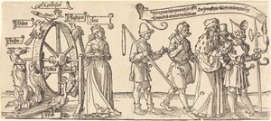 Tid och en räv som vrider lyckohjulet med människor i alla led åt höger av Albrecht Dürer