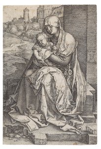 Jungfru och barn sitter vid muren, 1514. av Albrecht Dürer
