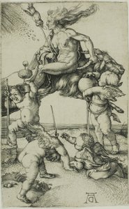 Häxa som rider baklänges på en get av Albrecht Dürer
