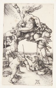 Häxa som rider baklänges på en get av Albrecht Dürer