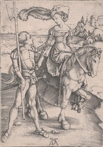 En dam till häst och ett Lansquenet av Albrecht Dürer
