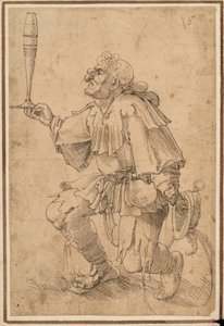 En grotesk man på knä och håller ett högt ölglas vid basen av Albrecht Dürer