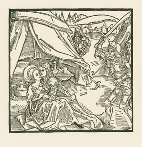 En riddare i den israelitiska armén dödar en annan riddare som han hittar med en hednisk älskarinna av Albrecht Dürer or Duerer