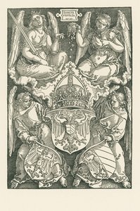 Allegori med kejsardömets och staden Nürnbergs vapensköldar av Albrecht Dürer or Duerer