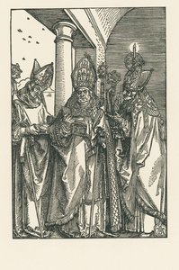 Biskopen Sankt Nicolaus, helgonen Ulrich och Erasmus, ca 1505 (träsnitt) av Albrecht Dürer or Duerer