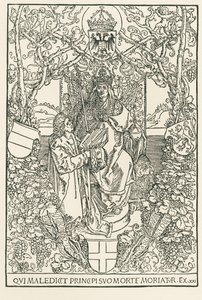 Celtes överlämnar sitt verk till kejsar Maximilian, tryckt för Sodalitas Celtica, Nürnberg av Albrecht Dürer or Duerer