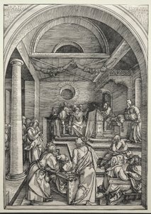 Kristus disputerar med läkare, c. 1503-1504 (träsnitt) av Albrecht Dürer or Duerer