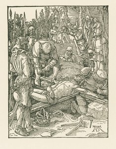 Kristus spikas fast på korset, ca 1509 (träsnitt) av Albrecht Dürer or Duerer