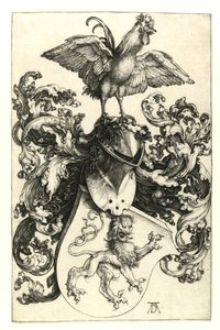 Vapensköld med lejon och tupp. 1502-03 av Albrecht Dürer
