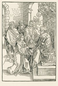Conrad Celtes överlämnar sin utgåva av Roswithas komedier till kurfursten Fredrik av Sachsen av Albrecht Dürer or Duerer