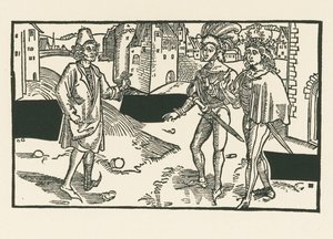 Davus, Pamphilus och Charinus, ca 1492-93 (träsnitt) av Albrecht Dürer or Duerer