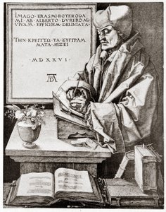 Erasmus till hans författarskap - gravyr av Albrecht Durer återgiven i början av 1900-talet. av Albrecht Dürer