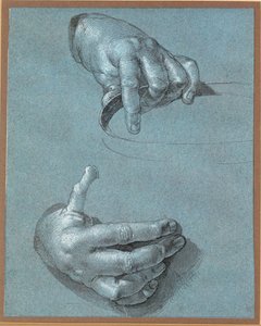Händer - Två studier (kritteckning på blått papper) av Albrecht Dürer or Duerer