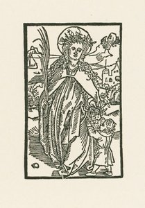 Saint Dorothea. Illustration till Hortulus Anime. Tryckt av Michael Furter, Basel av Albrecht Dürer or Duerer