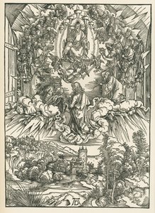 Johannes inför Gud och de tjugofyra äldste i himlen. Johannes Uppenbarelsebok, ca 1496 (träsnitt) av Albrecht Dürer or Duerer