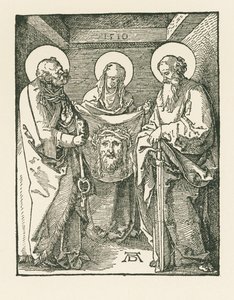 Den heliga Veronika mellan Sankt Peter och Sankt Paul - Den heliga Veronikas sudarium av Albrecht Dürer or Duerer