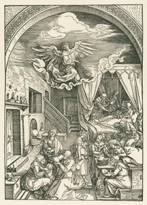 Jungfruns födelse, ca 1503 (träsnitt) av Albrecht Dürer or Duerer