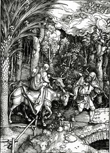 The Flight into Egypt, från serien "Life of the Virgin", publicerad 1511 (träsnitt) av Albrecht Dürer