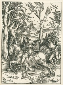Riddaren och landsknekten, ca 1496 (träsnitt) av Albrecht Dürer or Duerer