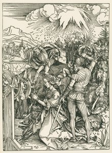 Den heliga Katarina av Alexandrias martyrskap, ca 1498 (träsnitt) av Albrecht Dürer or Duerer