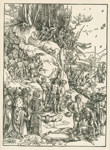 De tiotusen martyrernas martyrium, ca 1496 (träsnitt) av Albrecht Dürer or Duerer