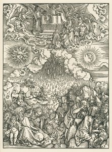 Öppnandet av det femte och sjätte inseglet. Johannes Uppenbarelsebok, ca 1497-98 (träsnitt) av Albrecht Dürer or Duerer