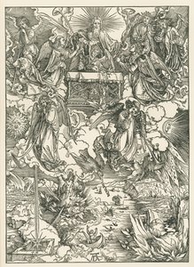 De sju trumpeterna ges till änglarna. Johannes Uppenbarelse, ca 1496-97 (träsnitt) av Albrecht Dürer or Duerer