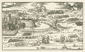 Belägringen av en fästning. Vänster block av Albrecht Dürer or Duerer